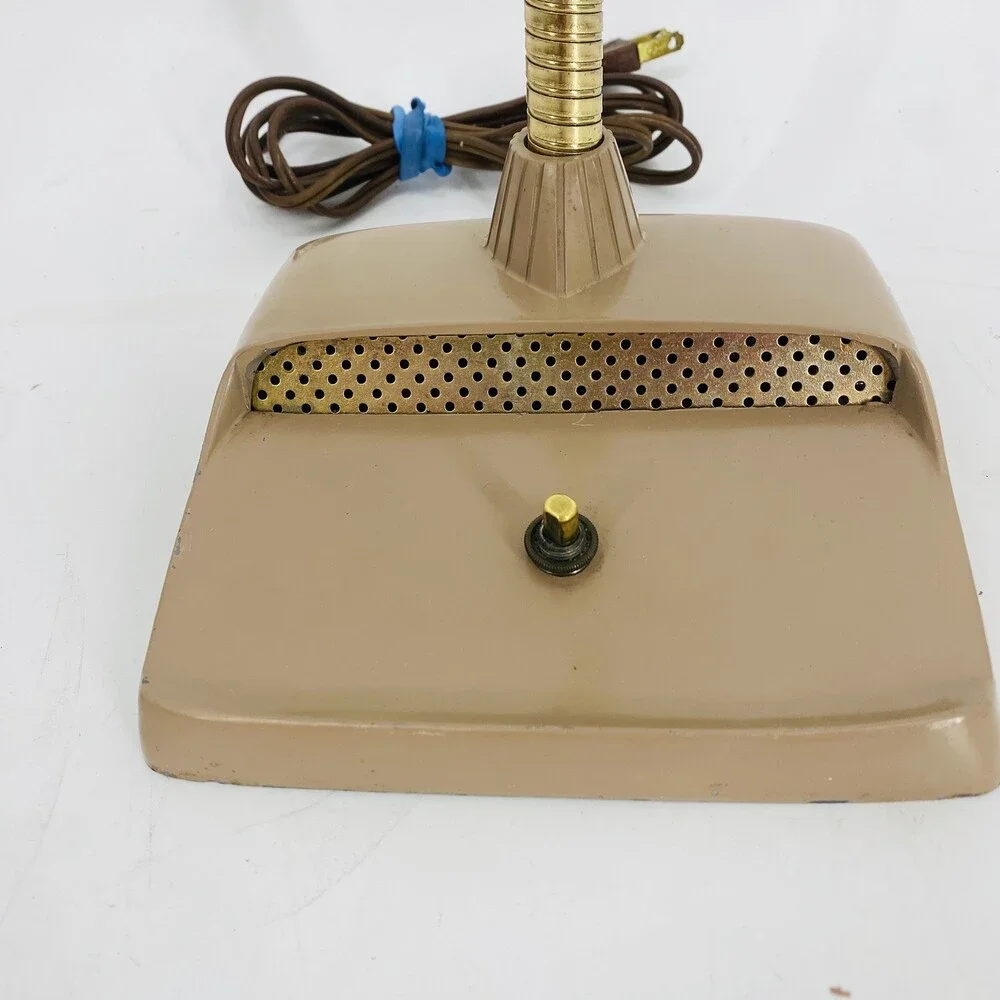 Vintage MCM Industrial Hooded Desk Lamp Nude/Mauve Brass Machine Age Metal